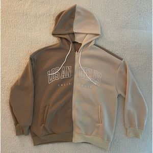 SHEIN letter graphic color block drop shoulder thermal drawstring hoodie